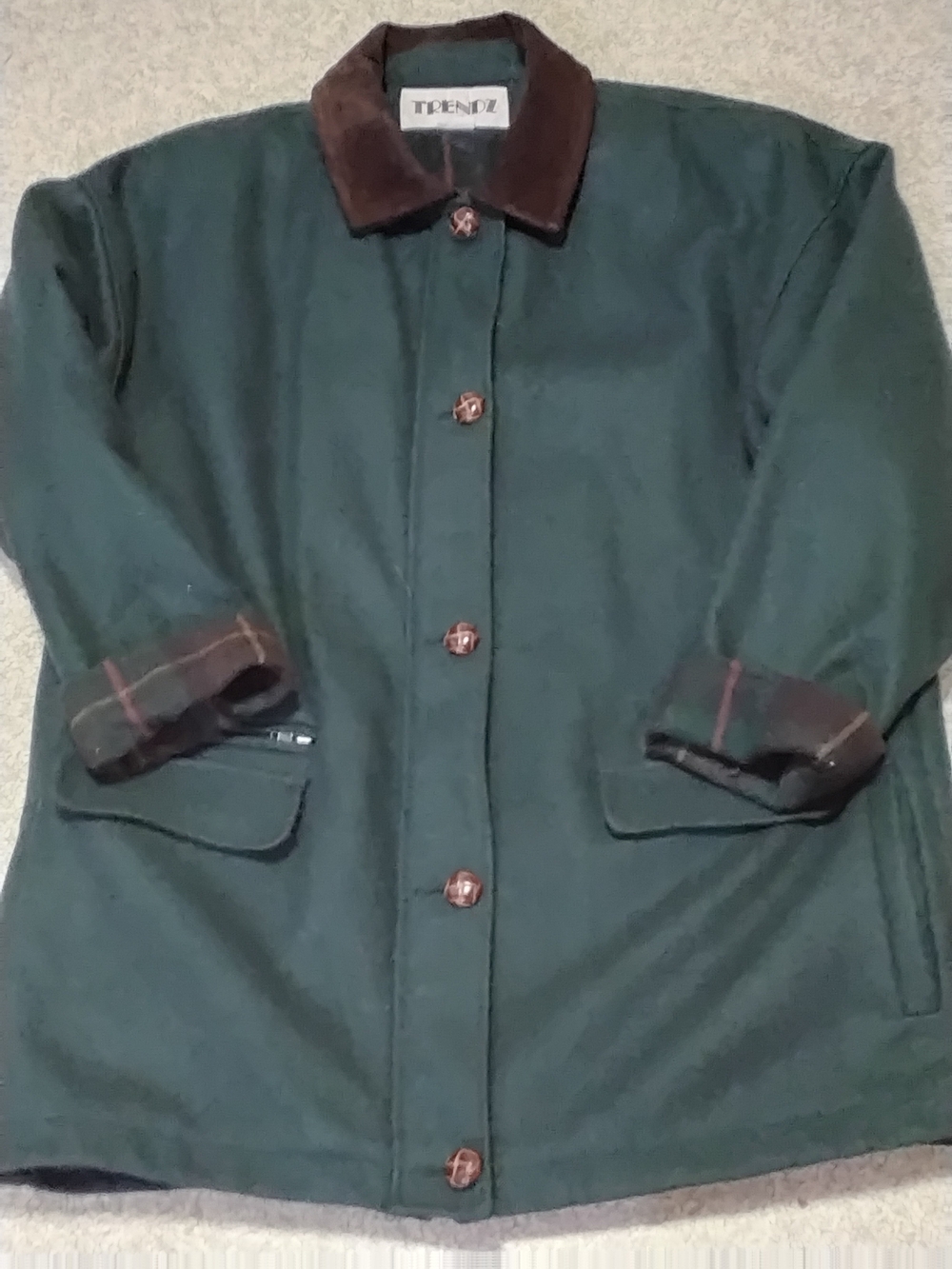Vintage 90s Trendz Wool Chore Jacket Green Plaid Lined Barn Coat Women's Medium